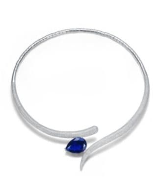 Rachel Glauber White Gold Plated Blue Teardrop Cubic Zirconia & Clear CZ Accents Collar Necklace 18" - image 1