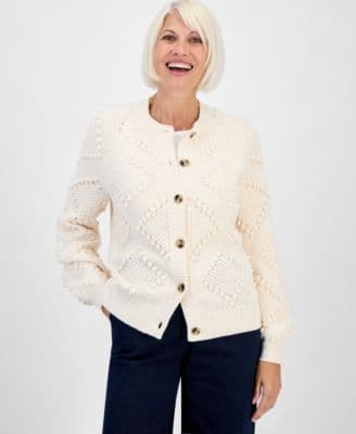 Petite Pom Pom Pattern Cardigan Macy's Exclusive - image 1