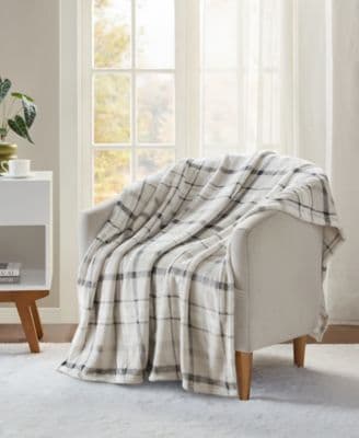 Premier Comfort Cozy Plush Printed Throw Blanket 50" x 70" Grey Plaid - image 1