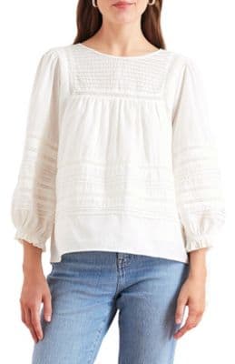 Paneros Clothing Women's Cotton Dawn Blouse with lace in Off White - image 1