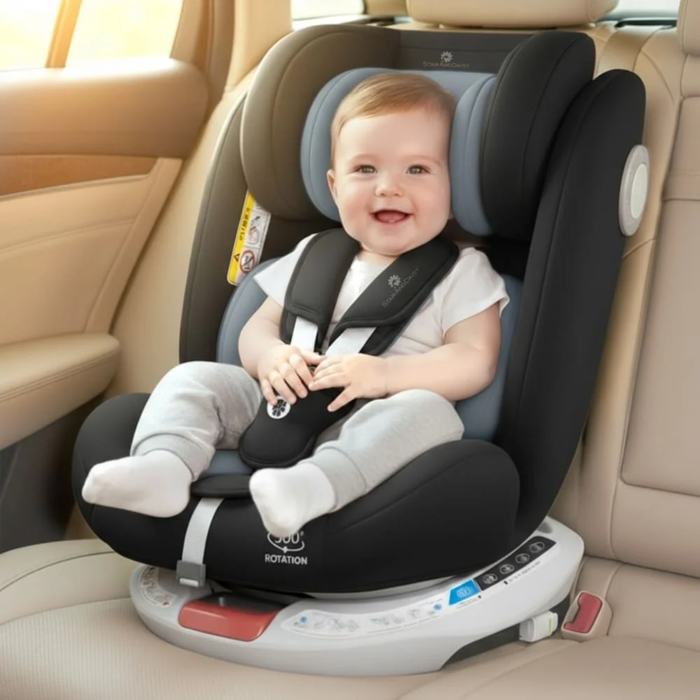 StarAndDaisy Baby Car Seat 360° Rotating ISOFIX with Five-Point Safety Harness and Adjustable Recline - Black - image 1