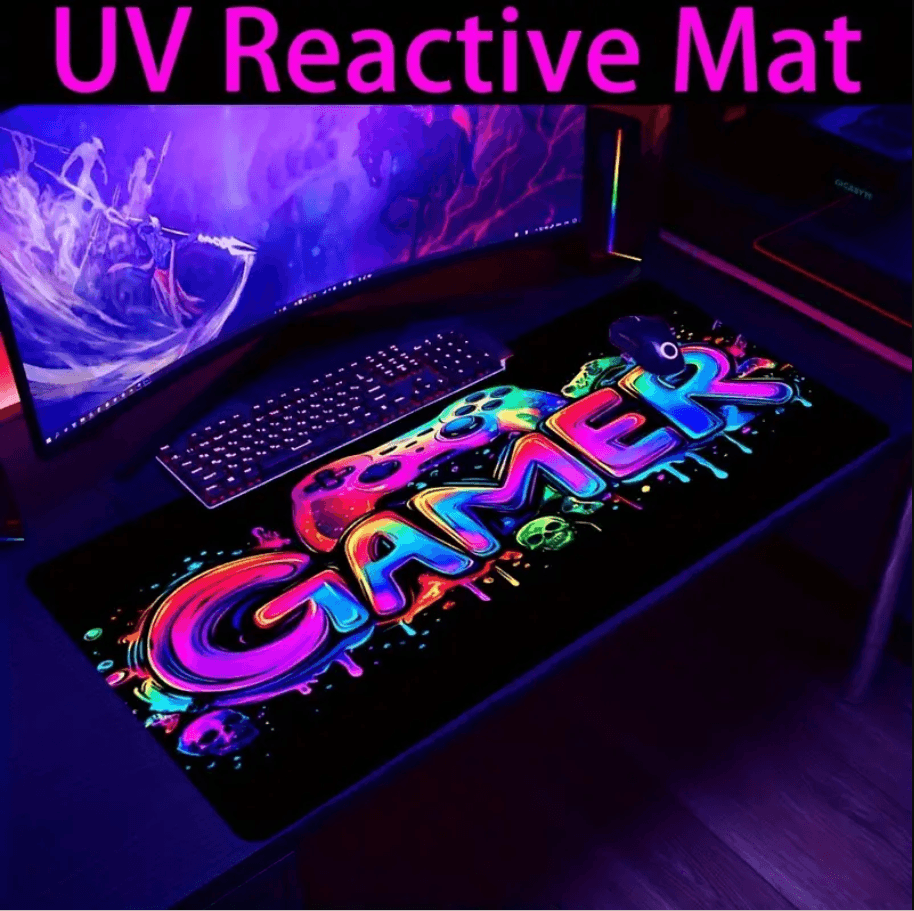 Large Gaming Mouse Pad, UV Reactive Non-Slip Desk Mat, Washable Polyester E-Sports Computer Pad with Vibrant Game Machine Print, Mouse Pads for Desk - image 1