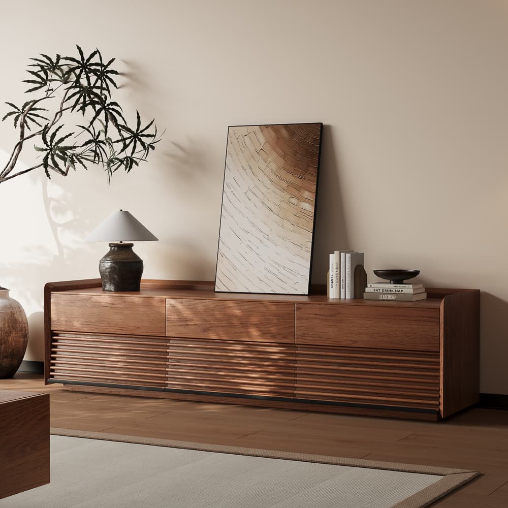 70.87'' Mid-Century TV Stand, Modern Entertainment Center, Cabinet with Adjustable Light, Walnut TV Console, Fully-Assembled, Perfect for 65-inch TVs - image 1