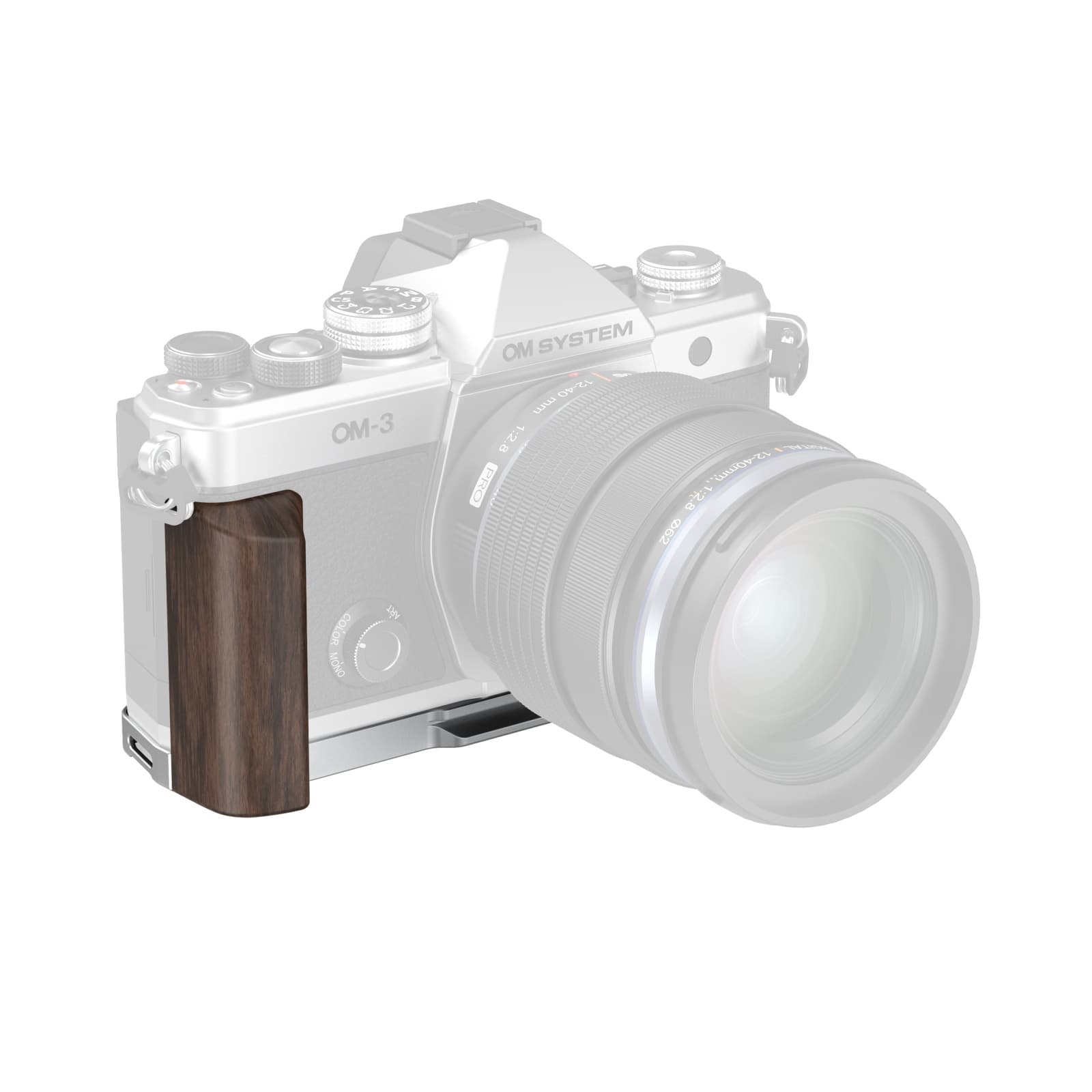 L-Shaped Mount Plate with Wooden Handle for OM SYSTEM OM-3 - image 1