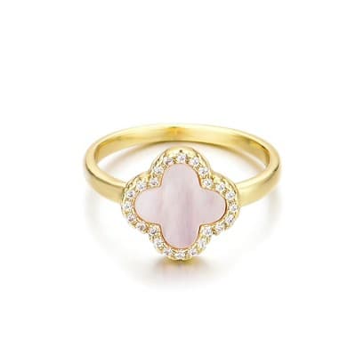 Adornia 14k Gold Plated Mother of Pearl Halo CZ Clover Ring - image 1