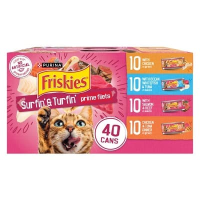 Purina Friskies Prime Filets Surfin' & Turfin' Favorites Variety Pack Wet Cat Food - 5.5oz, 40 Count - image 1