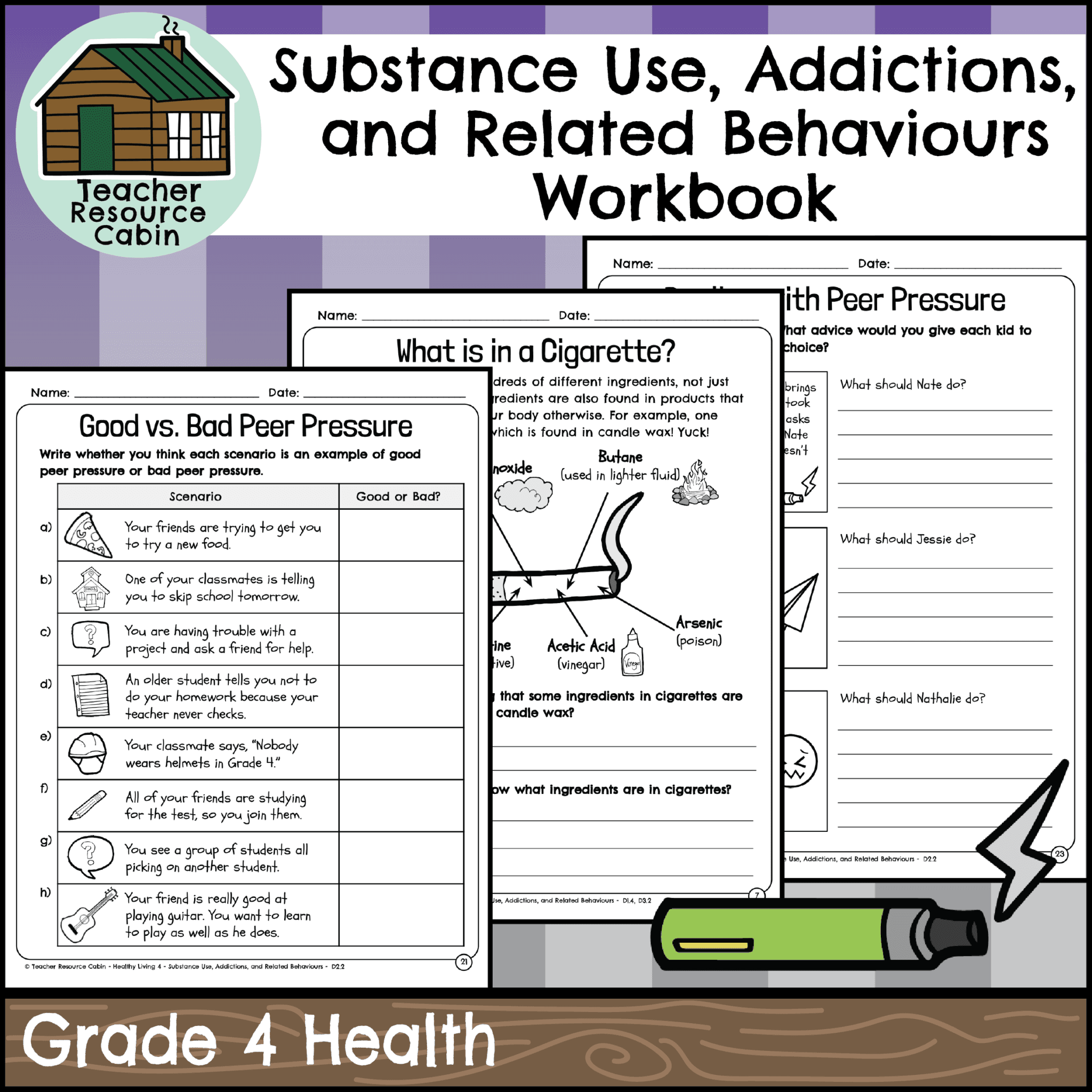 Substance Use, Addictions, and Related Behaviours Workbook (Grade 4 Health) - image 1