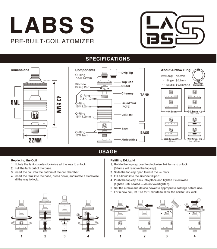 BP Mods Labs S Tank 22mm MTL RDL RTA 5ml Stainless Steel - image 1