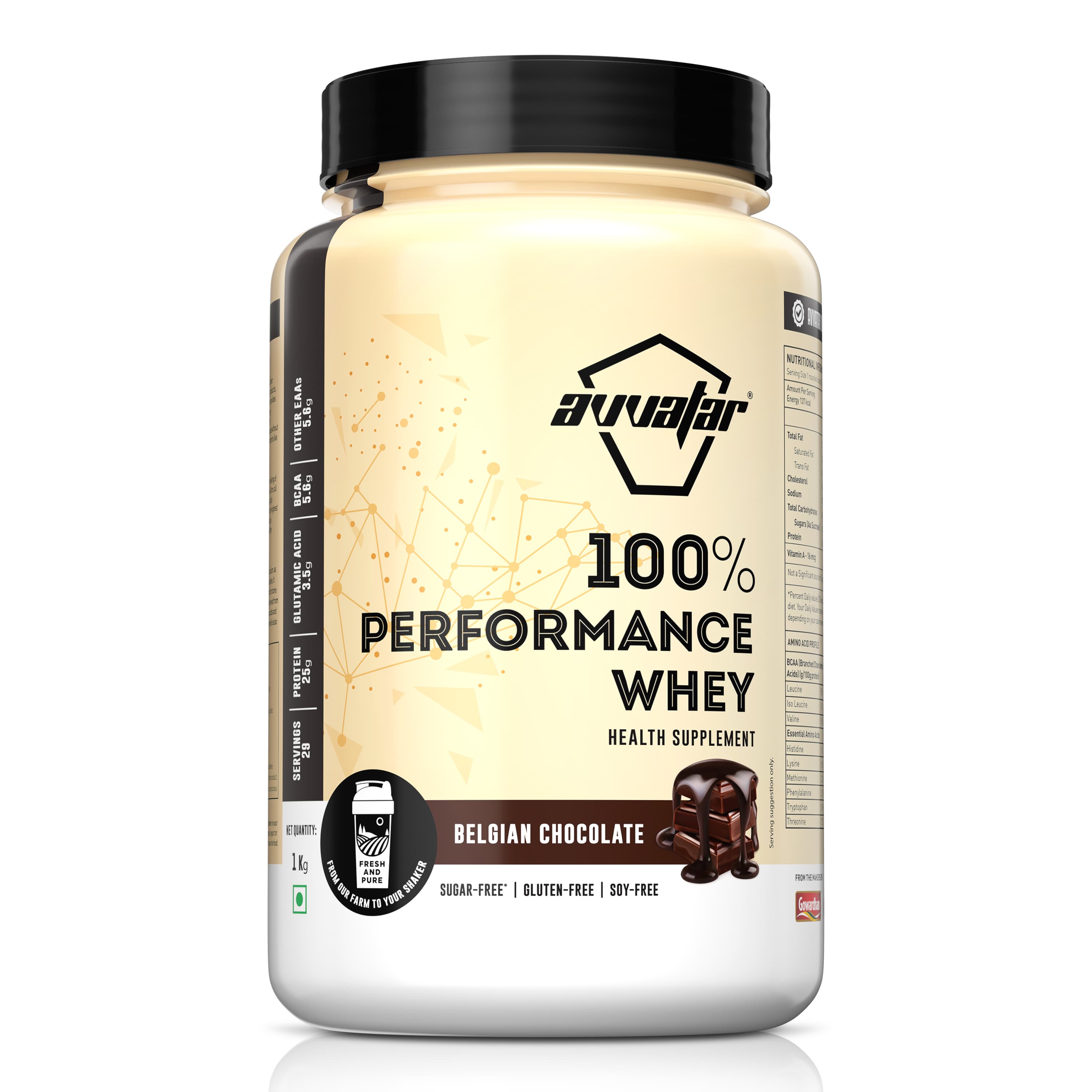 Avvatar 100% Performance Whey Protein 1 Kg Belgian Chocolate Flavour - image 1