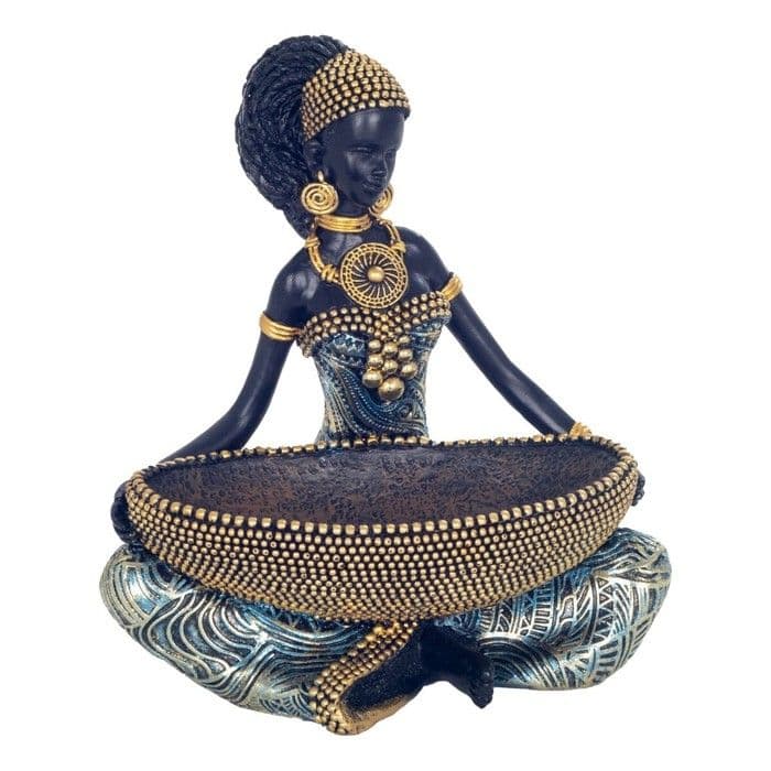 Statue Décoration Vide poche Femme avec panier Inspiration Voyage Afrique 16x14cm - image 1