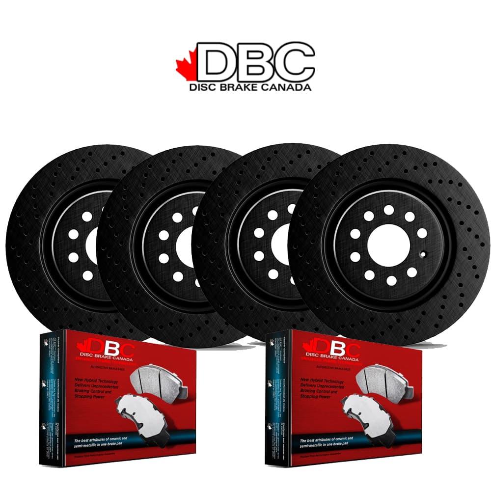 Front and Rear High Performance Cross Drilled Black Coated Rotors and High Performance Carbon Brake Pads w/ HW Kit XDB-60067017-K - image 1