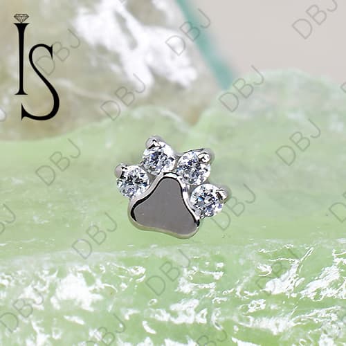 Industrial Strength Titanium Threadless Faceted Gem Paw Print End 25g Pin - image 1