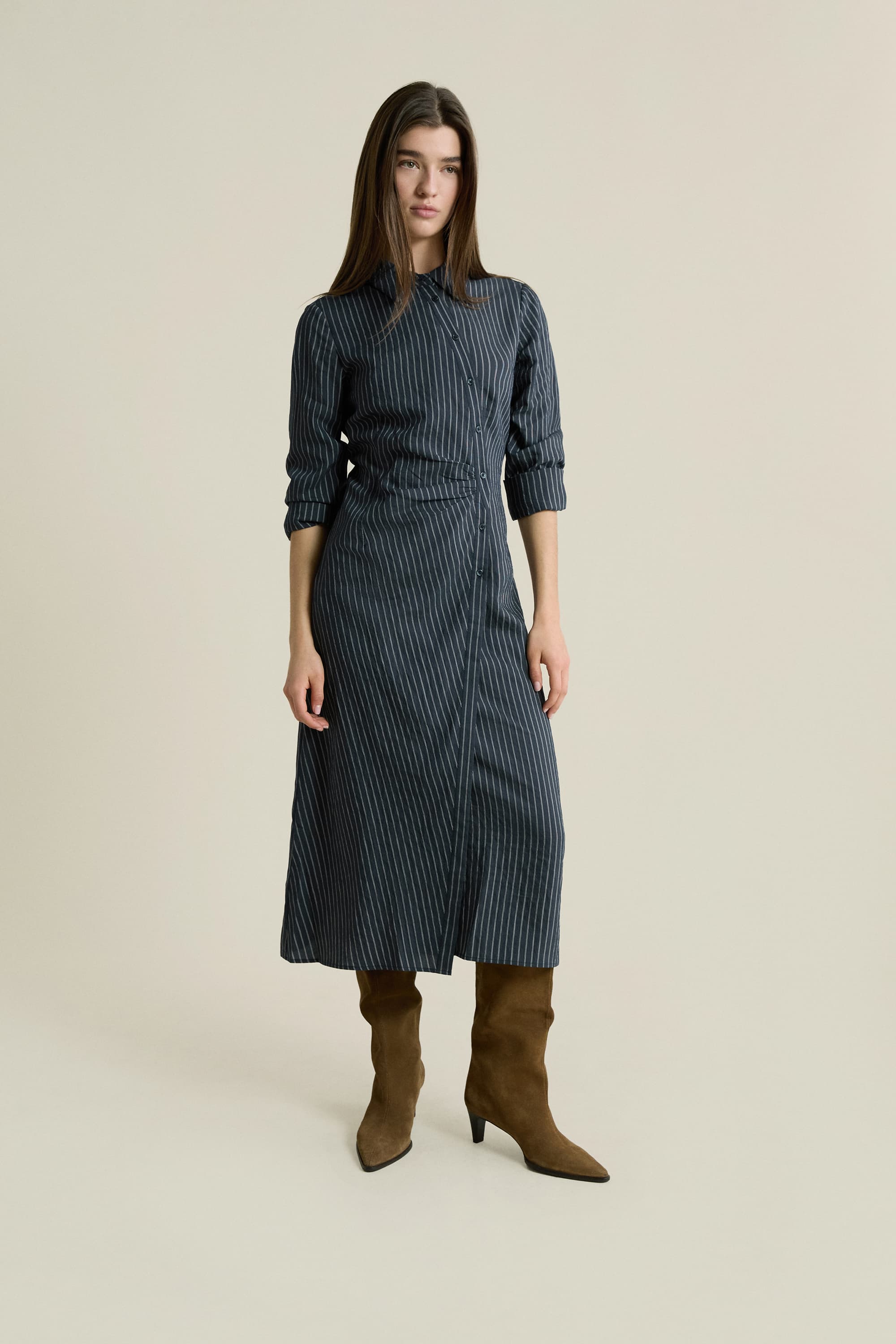 Robe longue à rayures effet cache-coeur - image 1