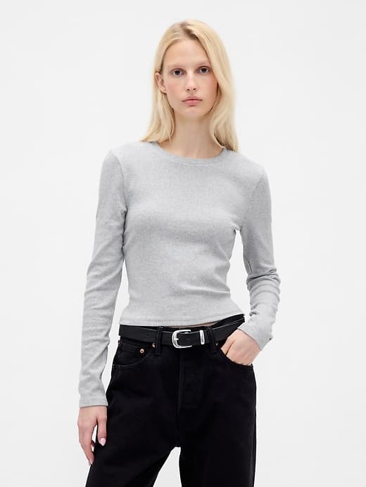 Gap Modern Crop Heather Grey T-Shirt - image 1