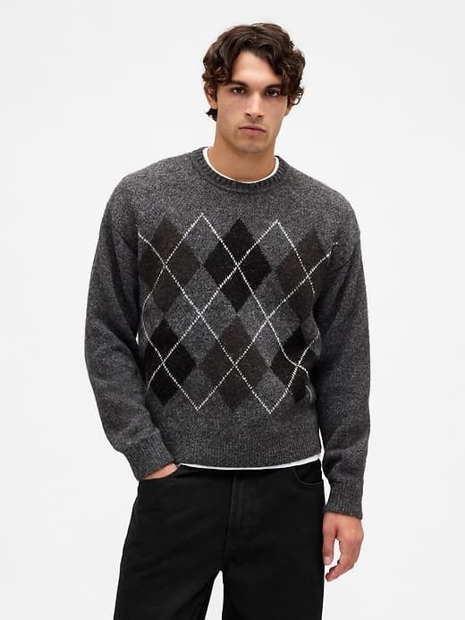 Wool-Blend Relaxed Argyle Sweater - image 1