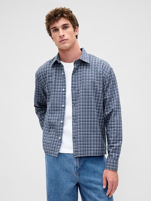 Relaxed Crop Straight-Hem Oxford Shirt - image 1