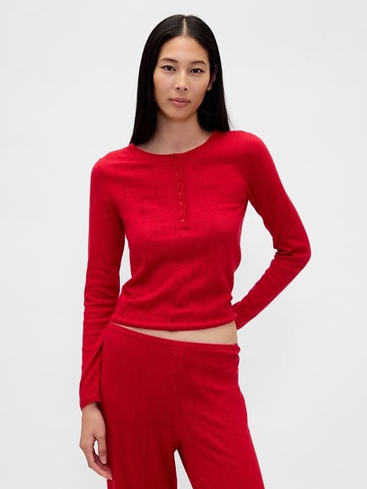 Lightweight CashSoft Pointelle Heart PJ Top - image 1