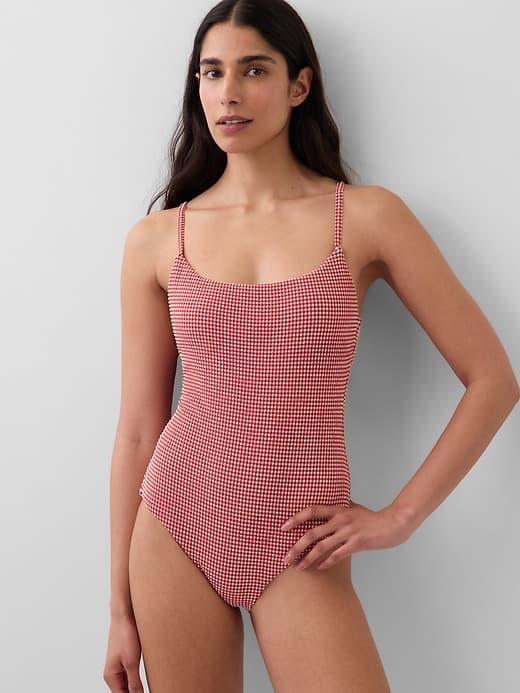 Gap Scoop Neck Swimsuit Red Gingham - image 1