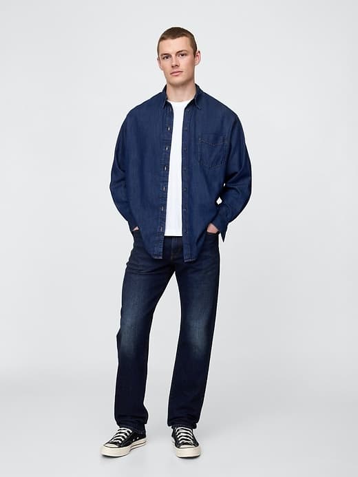 Men's Worn Dark Straight Jeans - image 1