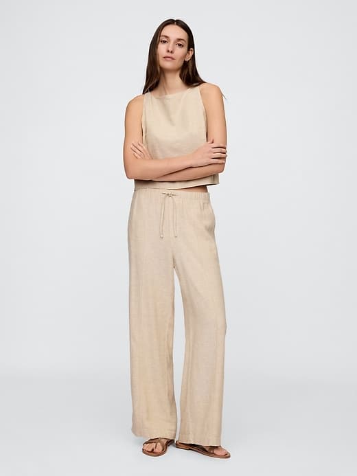 Mid Rise Linen-Blend Pull-On Wide-Leg Pants - image 1