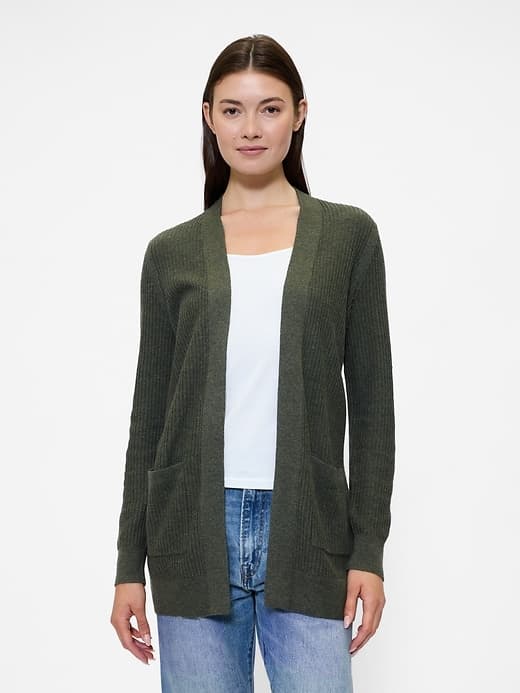 Relaxed Shaker-Stitch Open-Front Cardigan - image 1