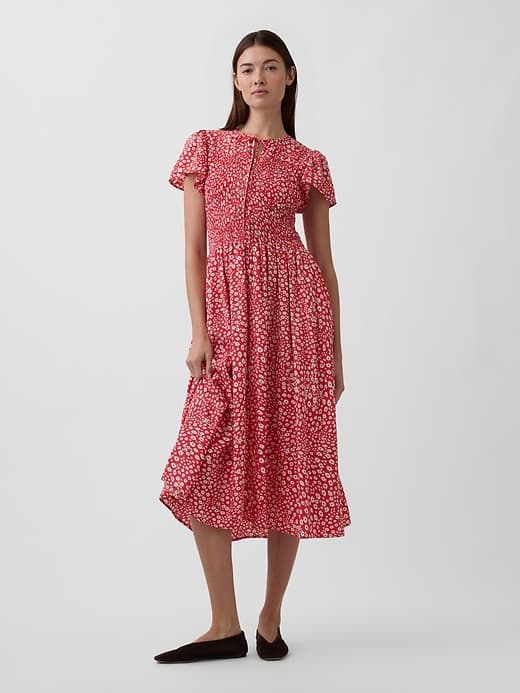 Smocked Flutter Sleeve Midi Dress - image 1