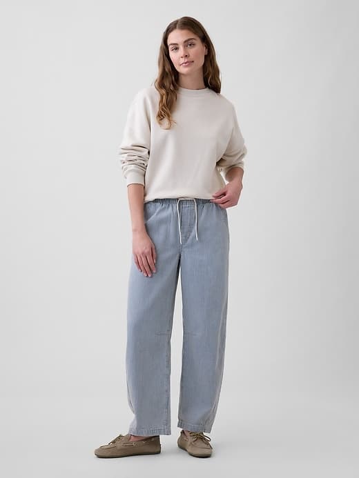 Mid Rise SuperSoft Stripe Pull-On Barrel Jeans - image 1