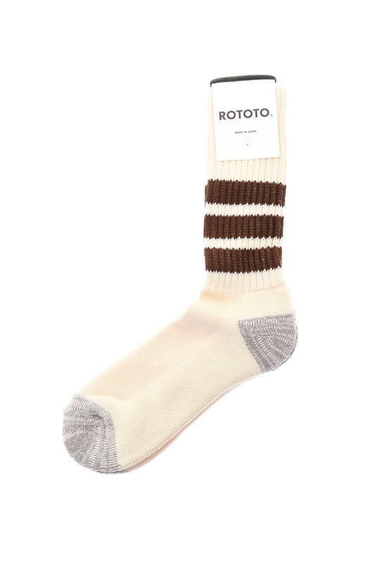 R1255 Coarse Ribbed Oldschool Crew Socks - Brown - image 1