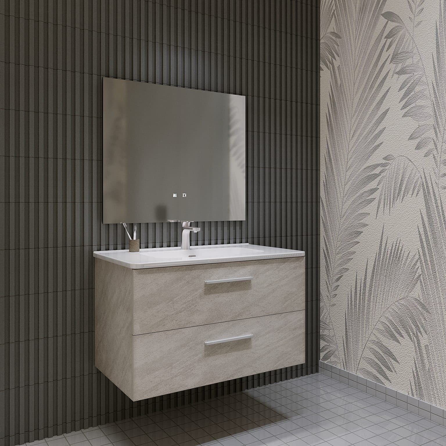 Mobile bagno sospeso da 100 cm grigio con lavabo Linda 8210 - image 1