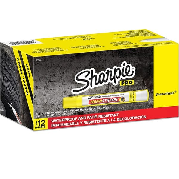 Sharpie Mean Streak Marking Stick, Broad Bullet Tip, Yellow (85005) - 12 Pack - image 1