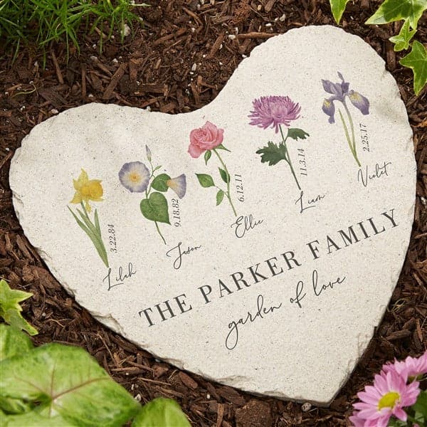 Birth Month Flower Personalized Heart Garden Stone - image 1