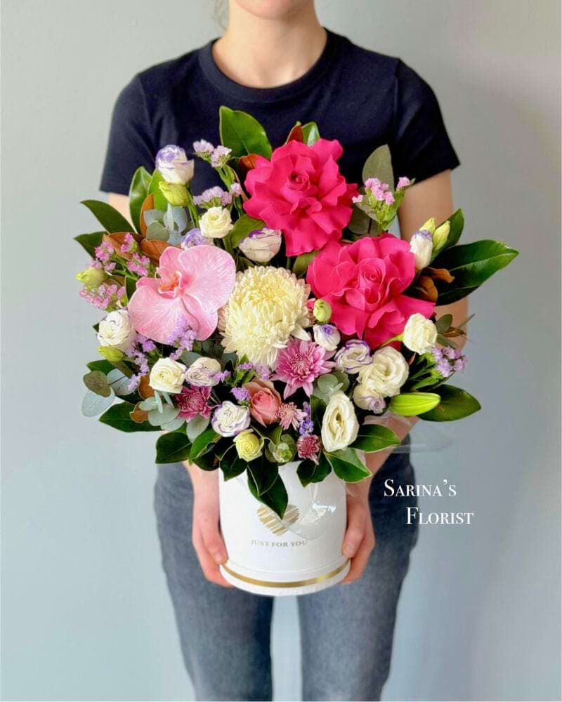 Florist Choice Colourful Orchid Rose Hat Box - image 1