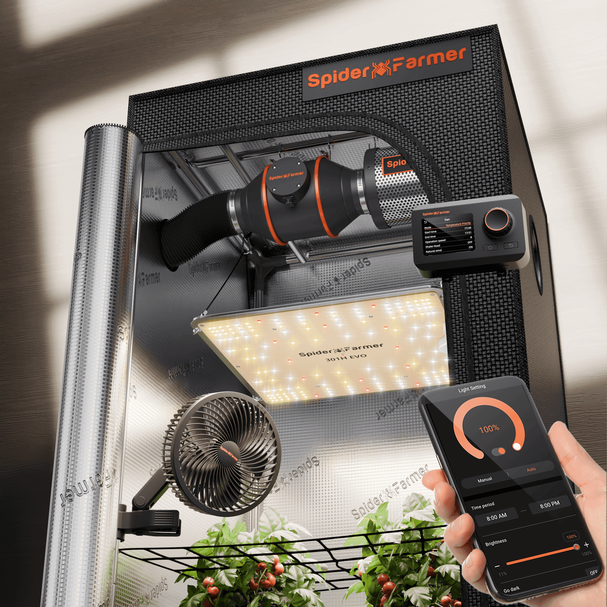 Spider Farmer 4'x4'x6.5' Complete Grow Tent Kit with SF4000 450W Full Spectrum LED Grow Light, 6” Ventilation System, Humidity and APP GGS Controller, and 6” Clip Fan - image 1
