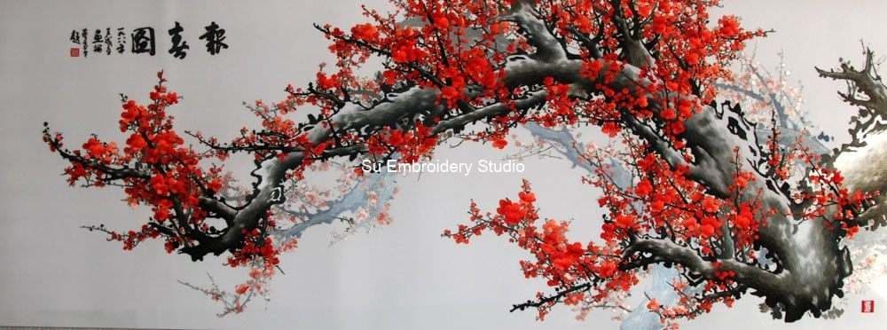 Plum Blossoms Chinese Silk Embroidery - image 1