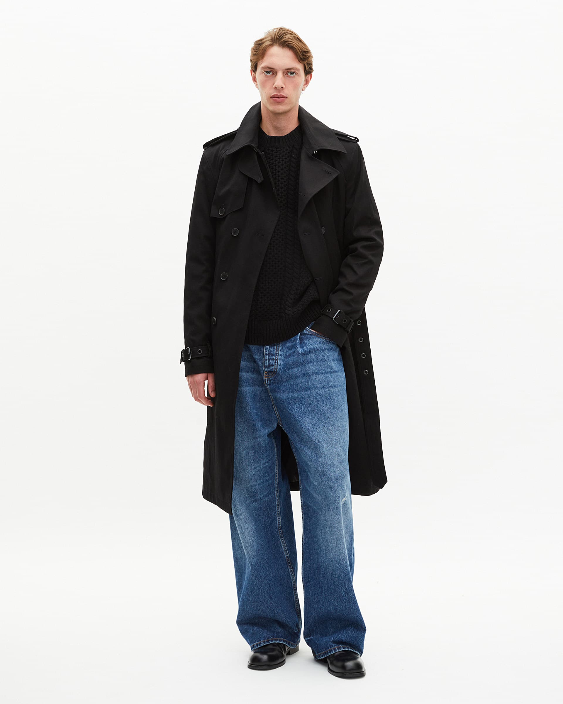 Straight Cut Trench Coat in Black Cotton - image 1