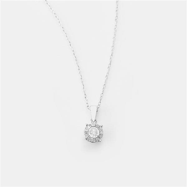 Sterling Silver Diamond Round Necklace - image 1