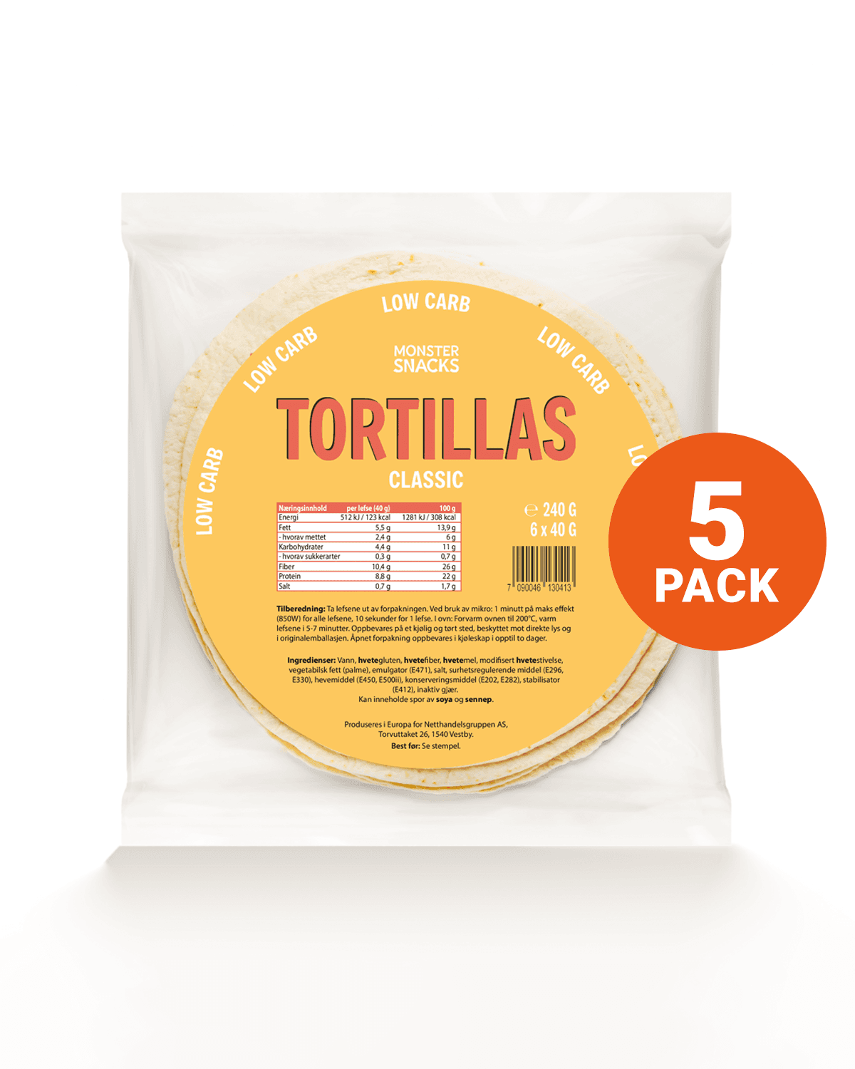 Monster Lavkarbo Tortillas 5-Pack (30 lefser) - image 1