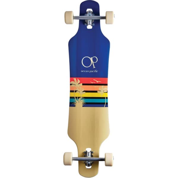 Ocean Pacific Sunset Drop Through Blue / Off-White Longboard Complete Skateboard - 9.5" x 39" - image 1