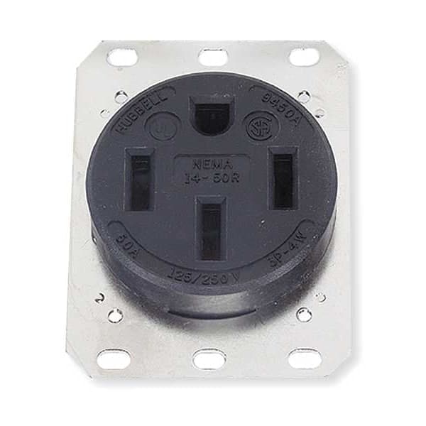 Hubbell Wiring Device-Kellems Straight Blade Receptacle, 1 Outlet, NEMA 14-50R, 50 A, 125/250V AC, 3 Poles, 4 Wires, Black - image 1