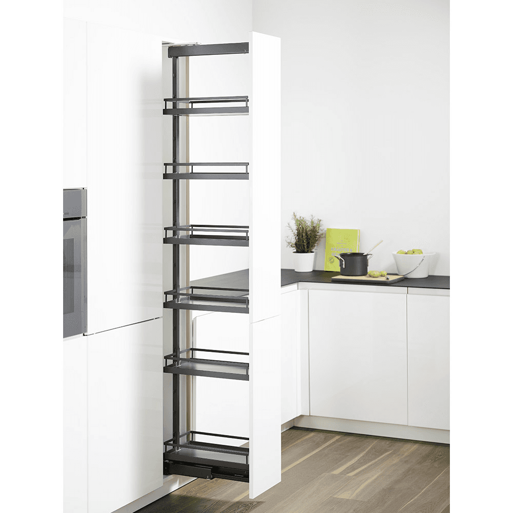 13" 6-Shelf DISPENSA Pantry Pull-Out Kit with Soft-Open/Soft-Close/Arena Plus Style Shelves, Anthracite, 74-3/4" - 90-1/2" Height - image 1
