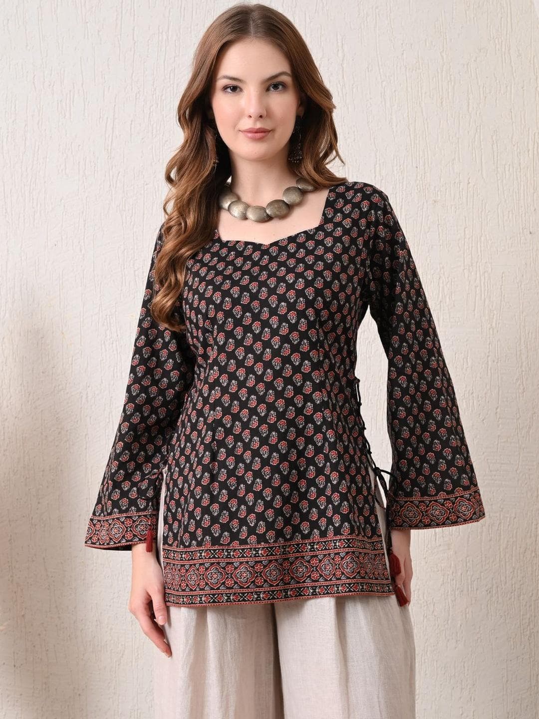 KALAMIR Print Bell Sleeve Ethnic Cotton Top - image 1