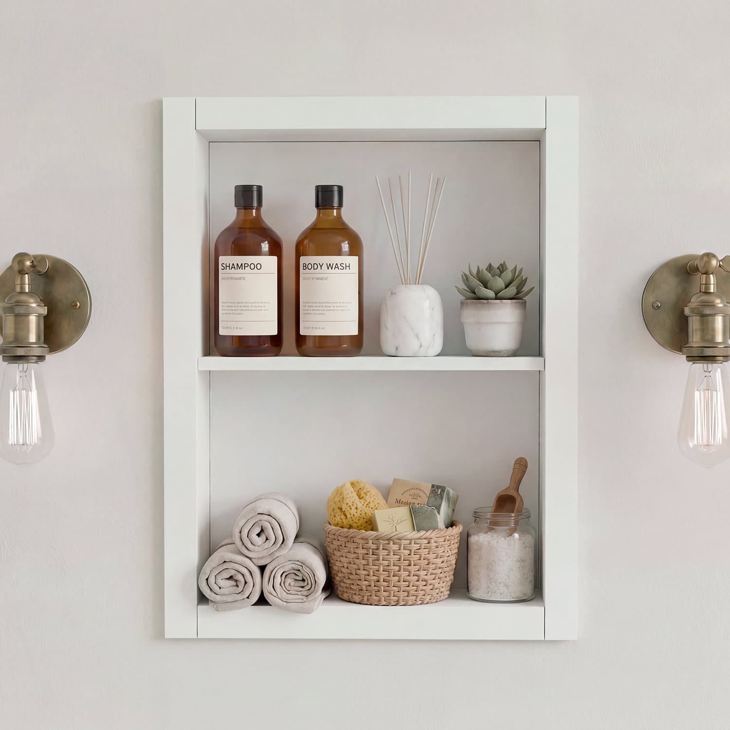 14'' * 18'' Recessed Medicine Cabinet Wall Niche Wood, 2-Tier Bathroom Wall Niche Insert for Drywall, In Wall Shelf Medicine Cabinets Replacement, for Living room, Bathroom Storage, White - image 1