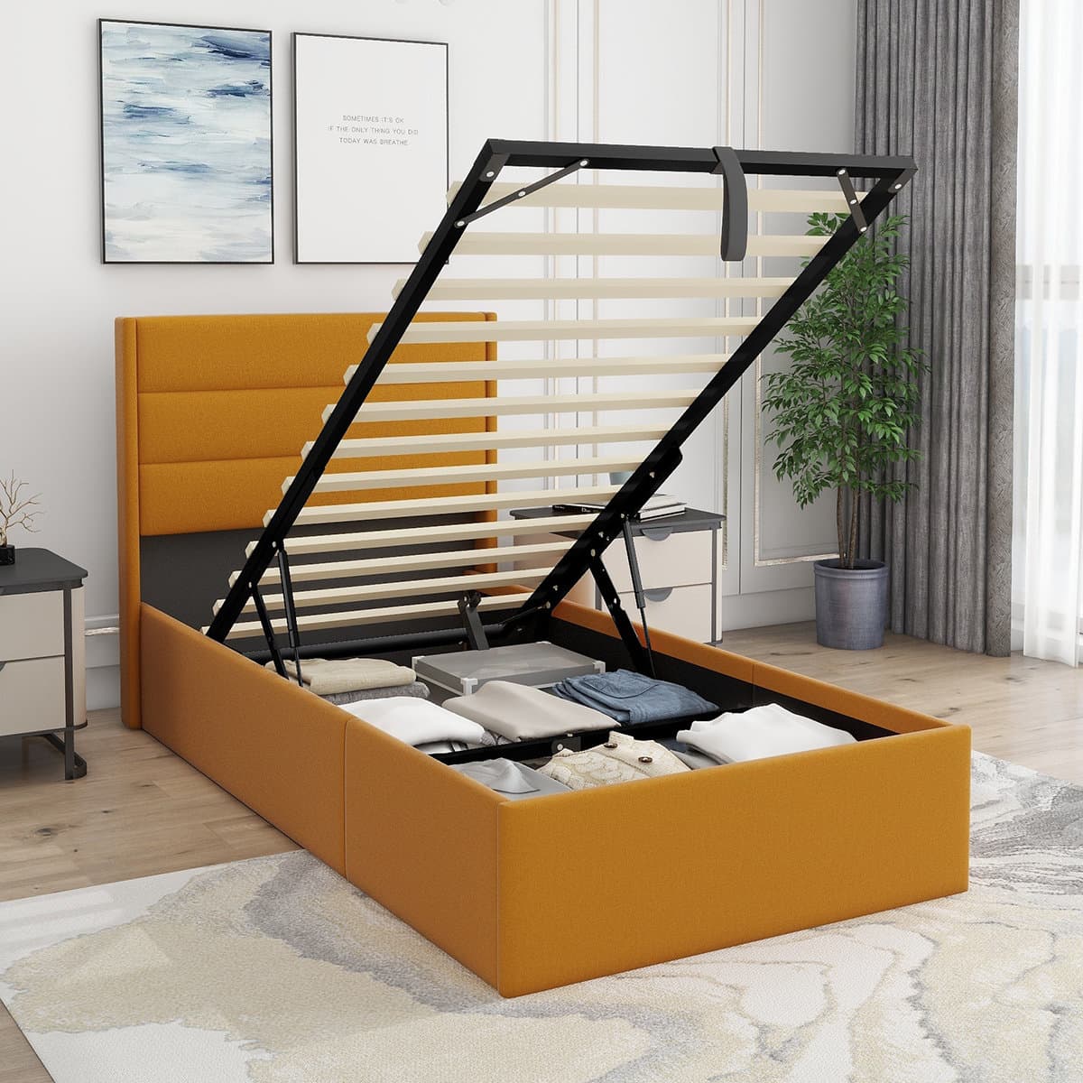 Denicolais Hydraulic Lift Up Upholstered Storage Bed with Wingback Headboard - image 1