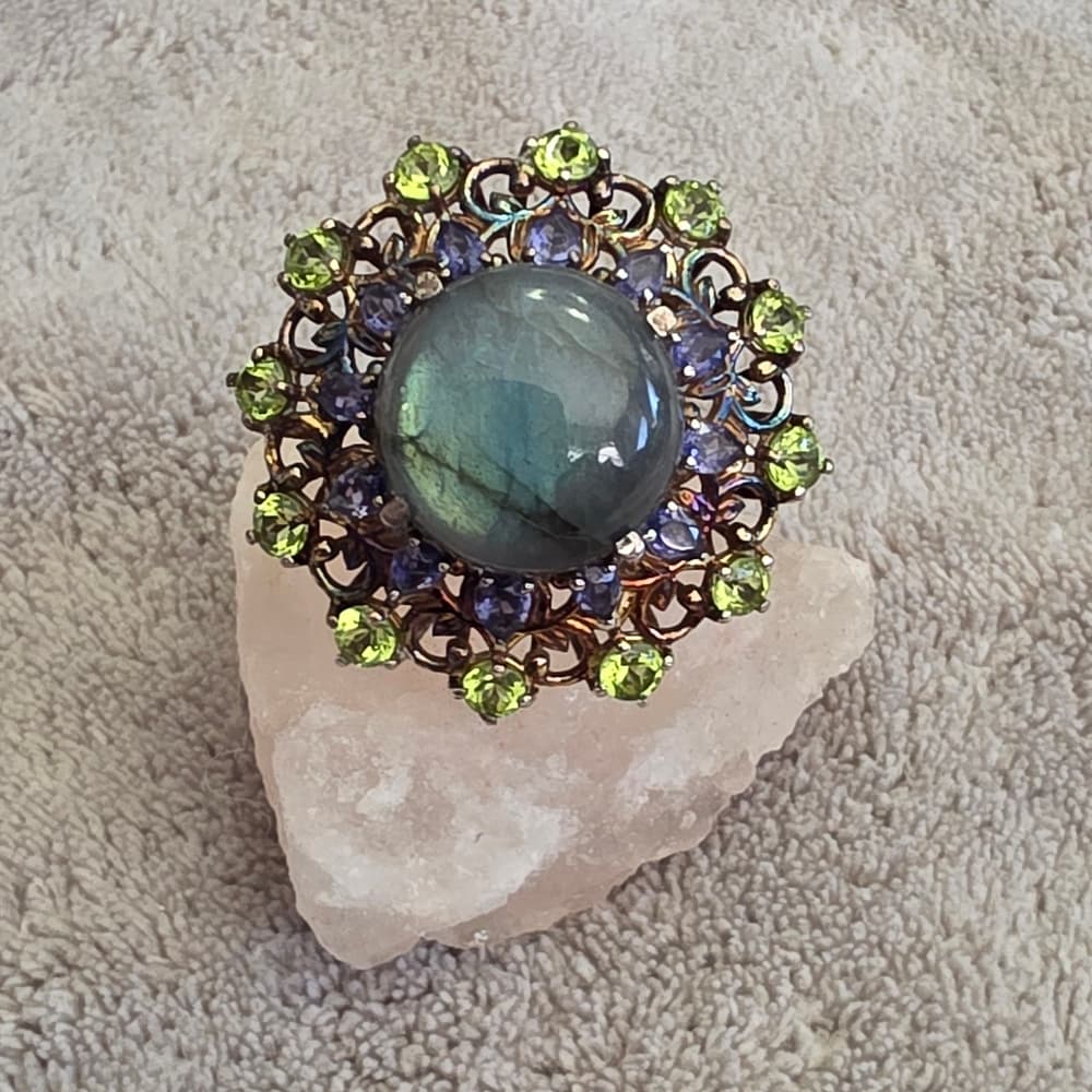 Labradorite, Iolite and Peridot Gemstone Ring -Size 8-9 - image 1