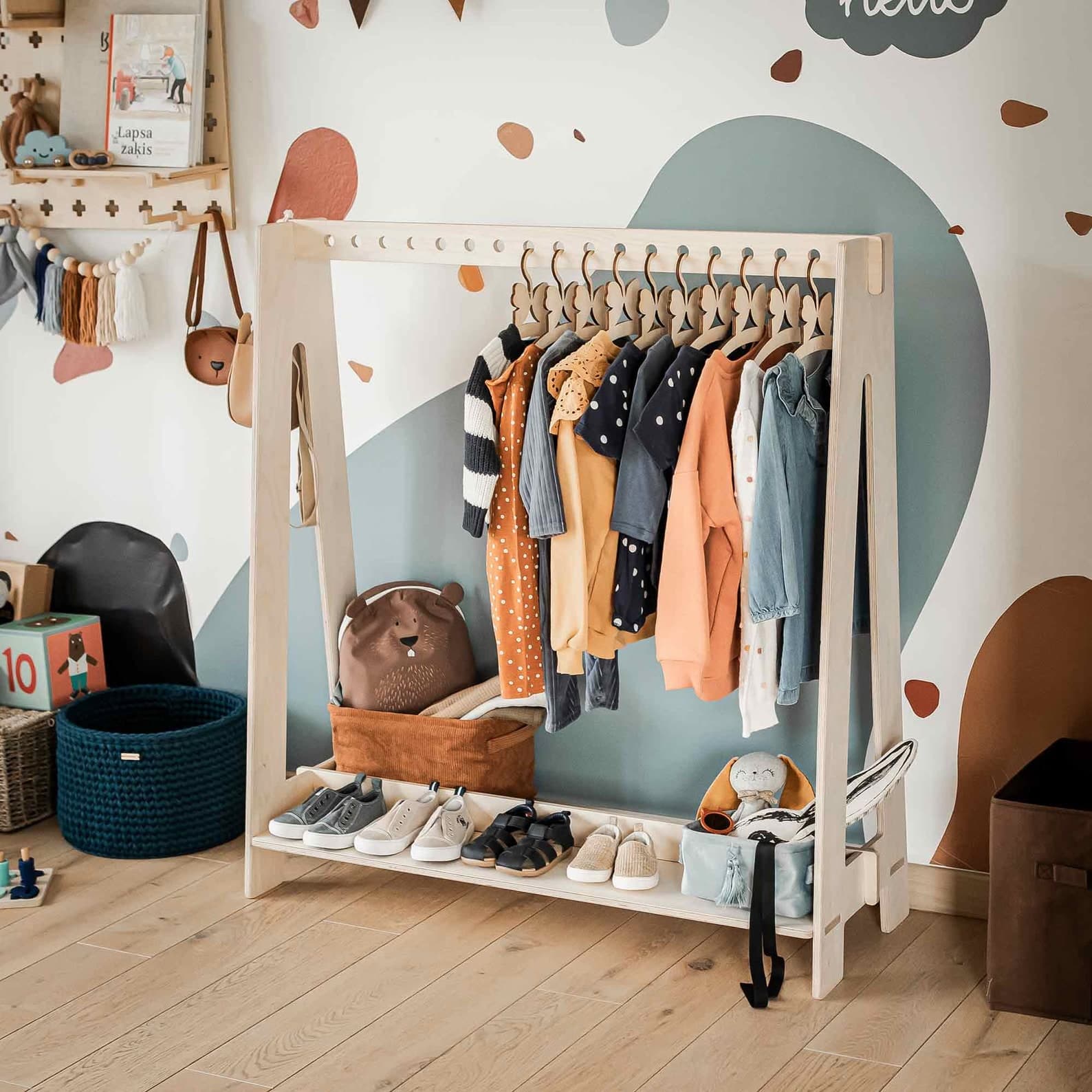 Toddler clothing rack for children, Dress up rack Hanging rack, Wood clothing rack Nursery furniture Child clothes rack Children's wardrobe - image 1