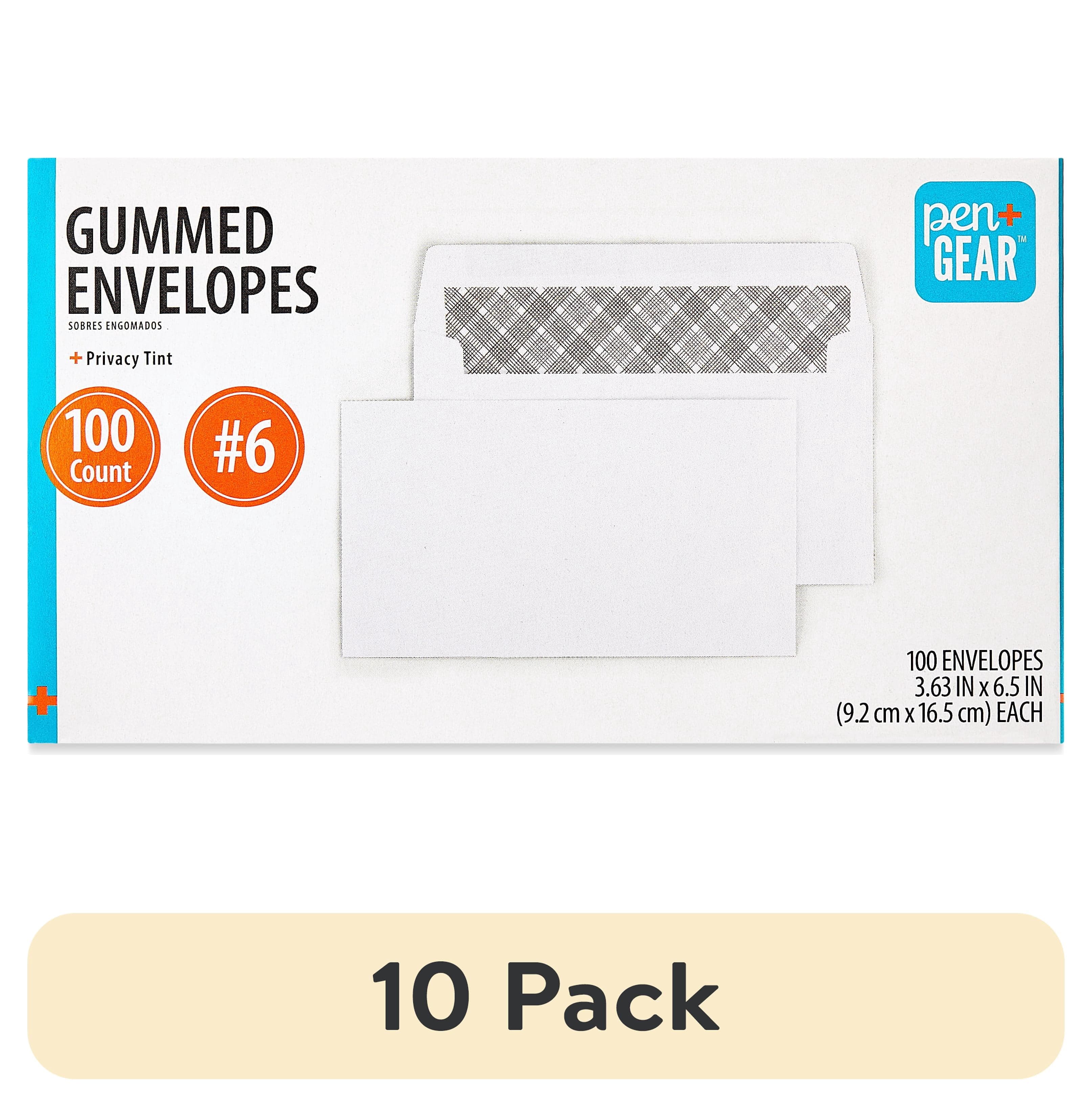 (10 pack) PEN + GEAR #6 Privacy Tint Gummed Envelopes, White, 3.63 in x 6.5 in, 100 Count - image 1