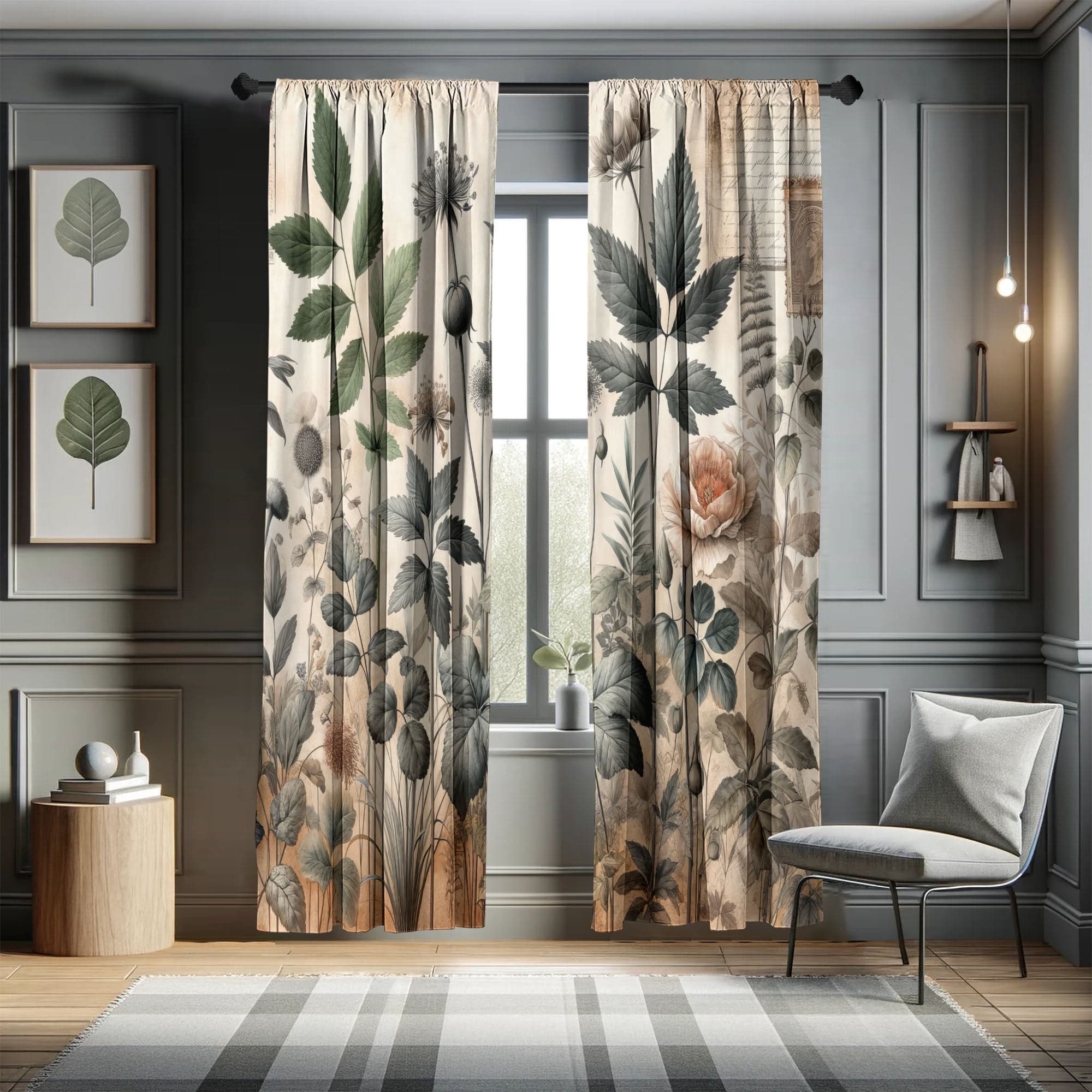 Ambesonne Vintage Curtains, Witchcore Medieval Leaves, Pair of 28"x84", Pale Mustard Laurel Green - image 1