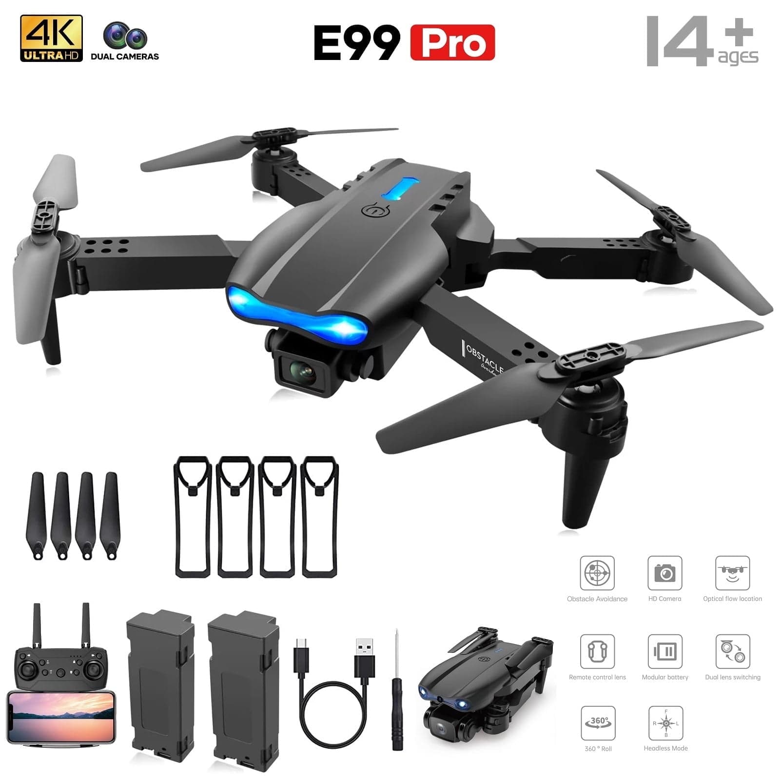 BEEPRINCESS Drone with 4K HD Dual Camera for Adults Kids, RC Quadcopter with 2 Modular 1800mAh Batteries for 30 Mins Long Flight - image 1