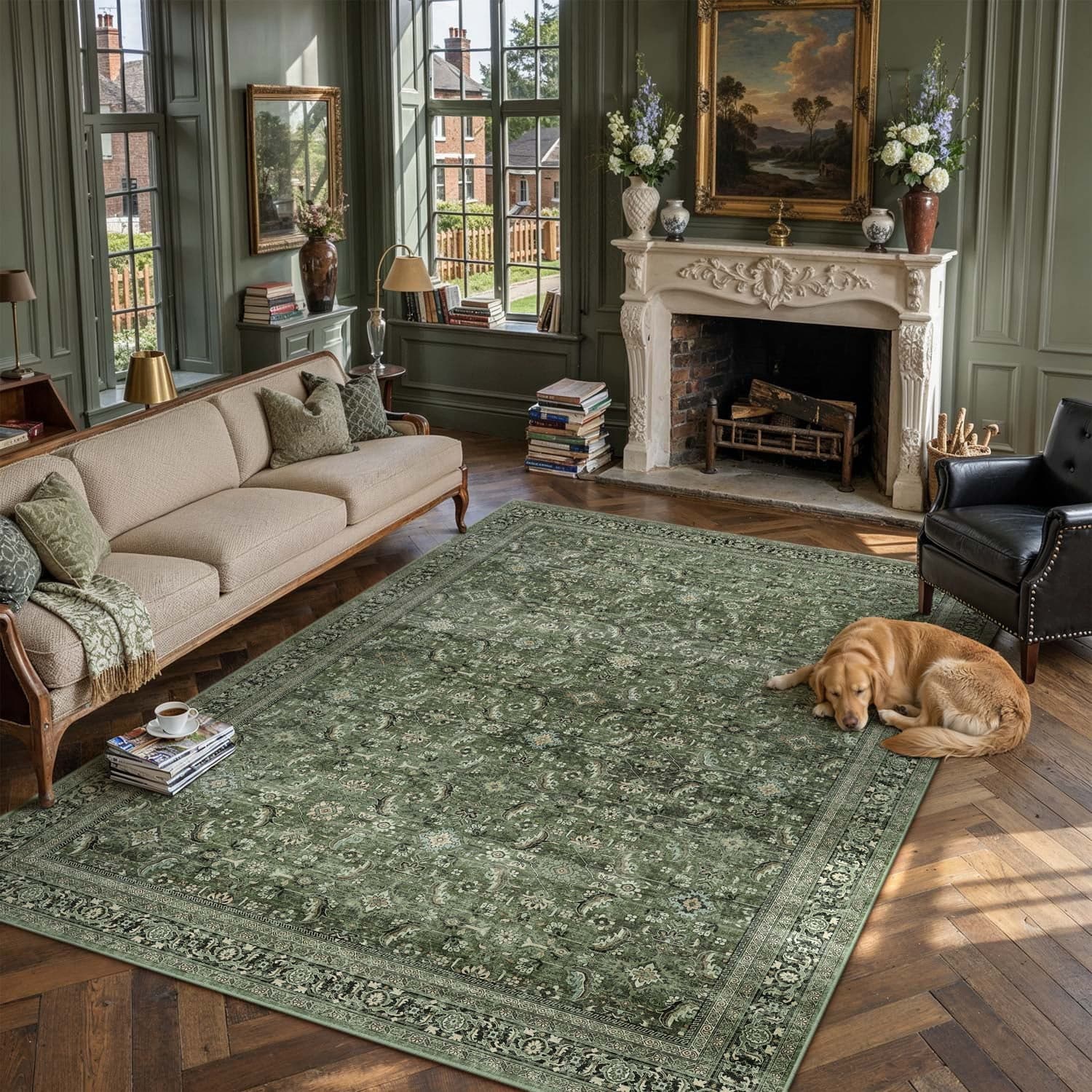 BERTHMEER 10'x14' Large Green Area Rugs for Living Room Bedroom Office Dining Room Farmhouse Vintage Oriental Rugs Non Slip Traditional Distressed Rugs - image 1