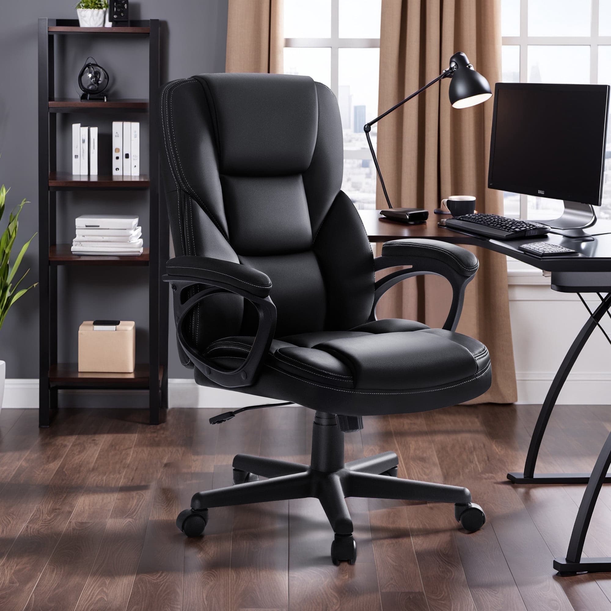 Furmax High-back Executive Office Chair with Lumbar Support Height Adjustable Swivel PU Leather Chair, Black - image 1